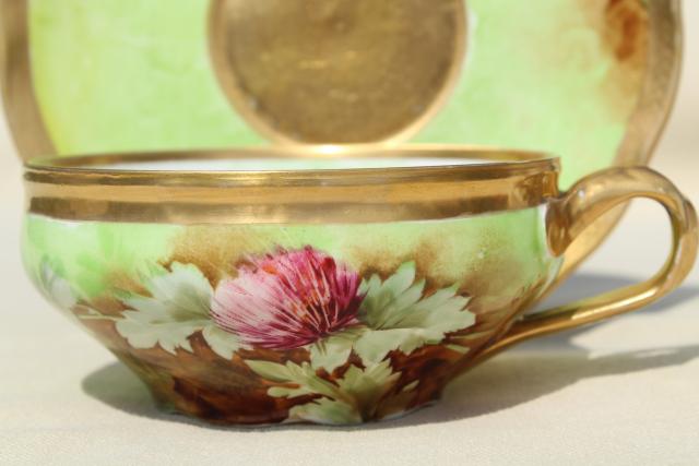 photo of vintage Ginori porcelain tea cup & saucer, Nucci signed hand painted china lucky clover #3