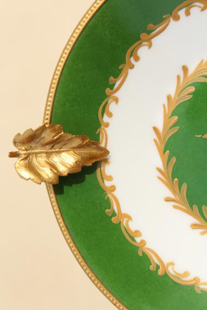photo of vintage Giraud Limoges porcelain ashtray, gold metal ormolu trimmed dish #4
