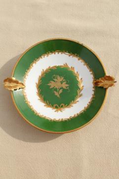 catalog photo of vintage Giraud Limoges porcelain ashtray, gold metal ormolu trimmed dish