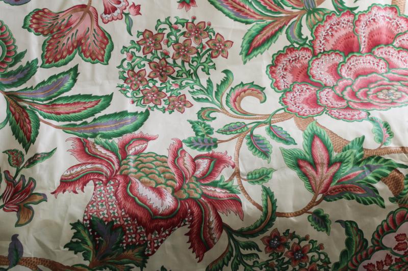 photo of vintage Givenchy polished cotton chintz fabric, pink & green chinoiserie floral #1