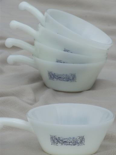 photo of vintage Glasbake Currier & Ives stick handle onion soup bowl casseroles #6