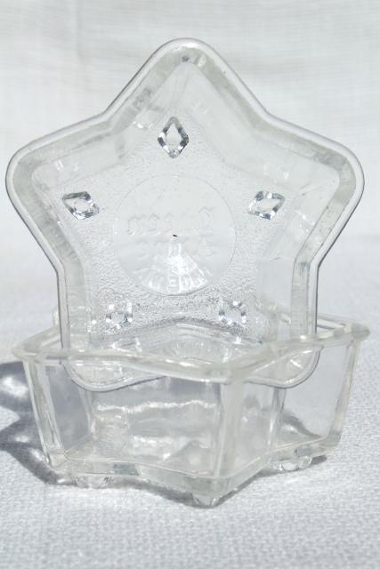 photo of vintage Glasbake Queen Anne star shaped baking pans / jello molds, clear Pyrex type glass #2