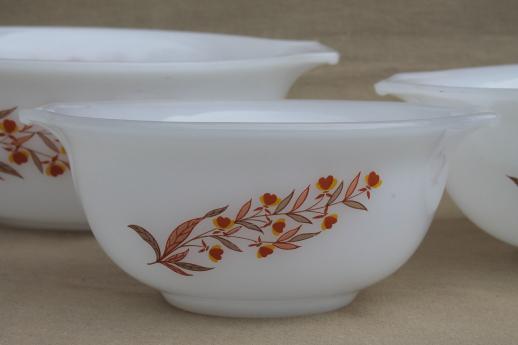 photo of vintage Glasbake autumn leaf milk glass nesting bowls set, Hall Jewel Tea go-along  #4