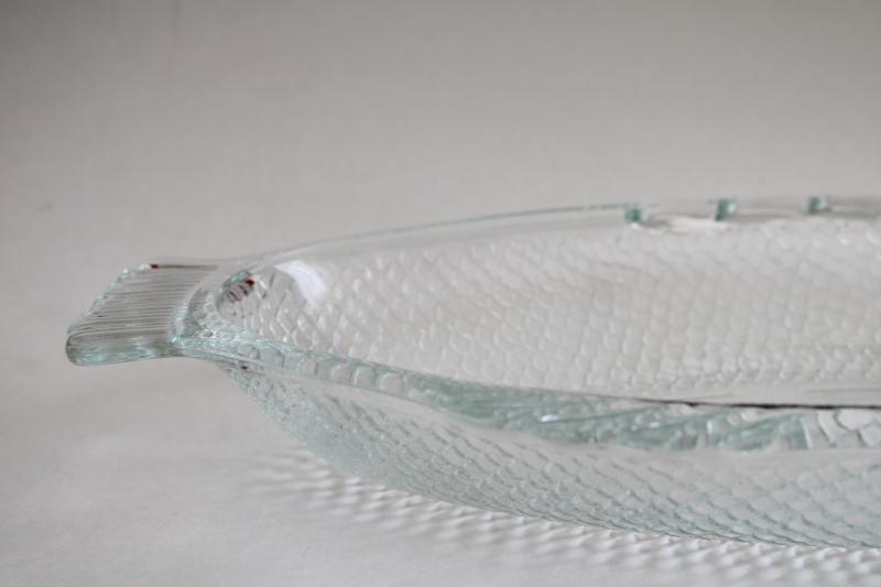 photo of vintage Glasbake bake & serve glassware, clear glass fish shape dish or tray #4