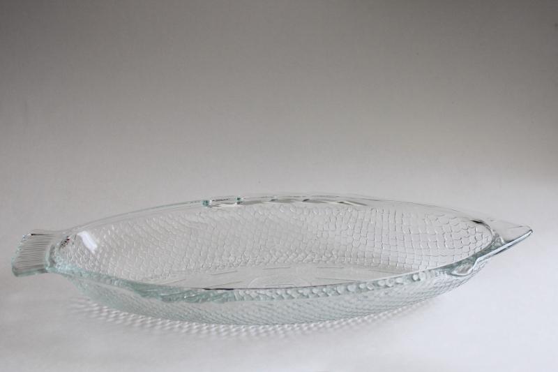 photo of vintage Glasbake bake & serve glassware, clear glass fish shape dish or tray #5