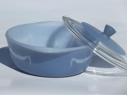 photo of vintage Glasbake casserole, blue & white Grecian classical jasperware style #2