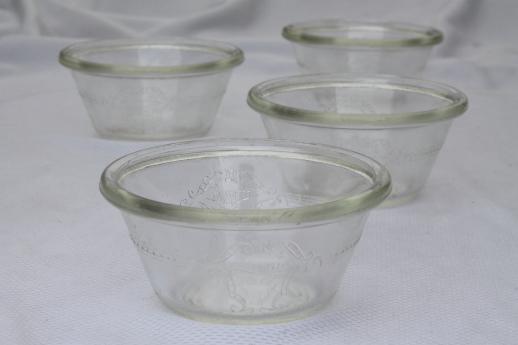 photo of vintage Glasbake custard cups set, oven proof kitchen glass ramekins w/ embossed floral #2