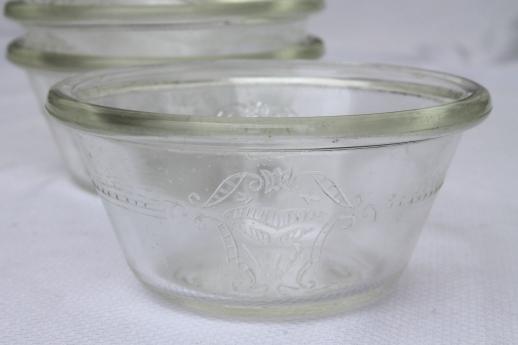 photo of vintage Glasbake custard cups set, oven proof kitchen glass ramekins w/ embossed floral #3