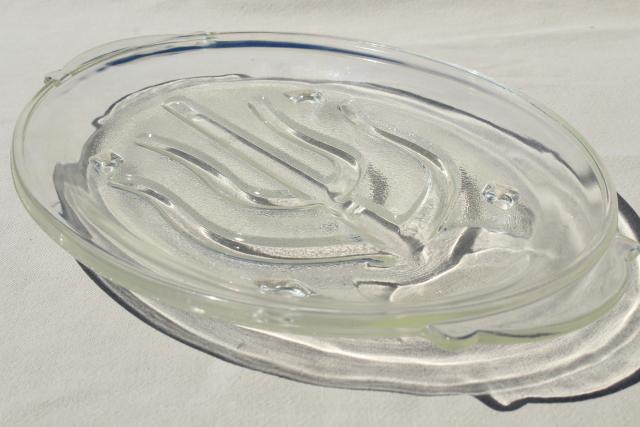 photo of vintage Glasbake heat proof kitchen glass roast chicken or meat platter w/ drippings well #1