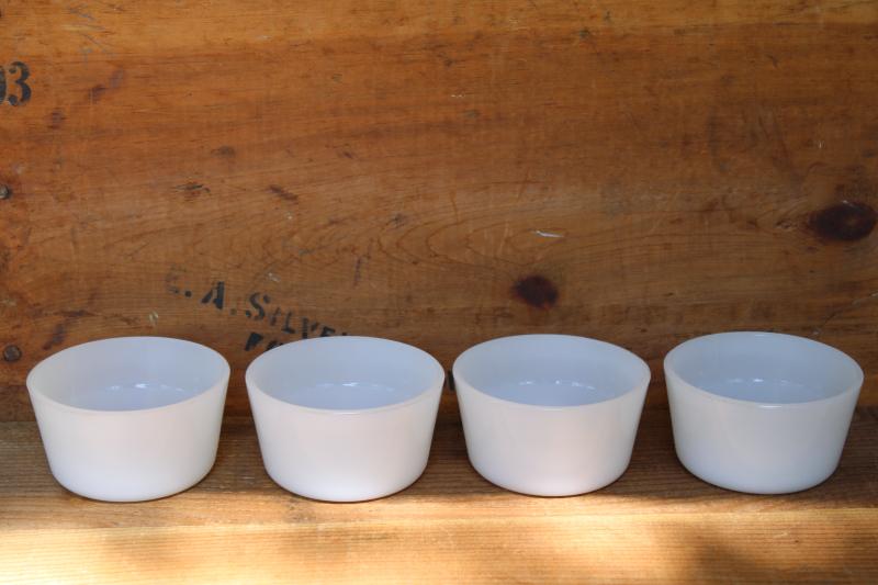 photo of vintage Glasbake milk glass ramekins, tiny bowls or custard cups set of four #1