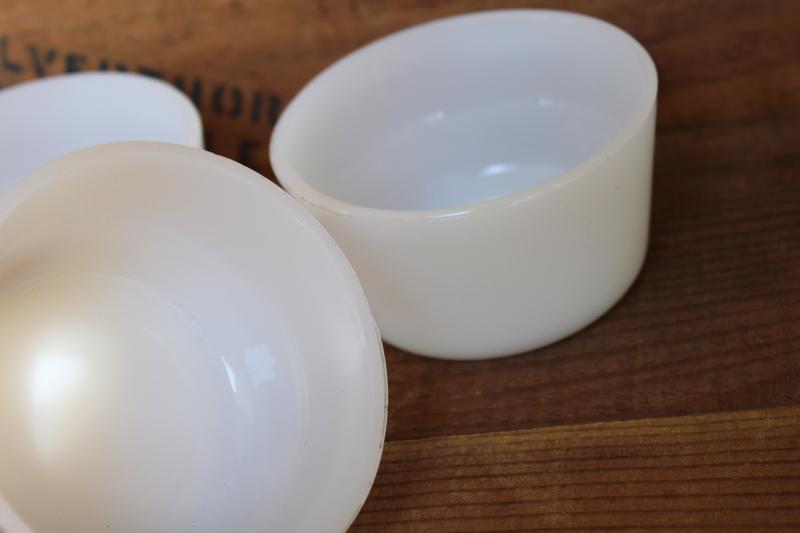 photo of vintage Glasbake milk glass ramekins, tiny bowls or custard cups set of four #2