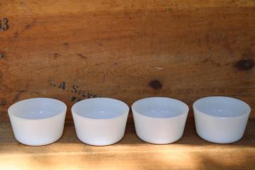 catalog photo of vintage Glasbake milk glass ramekins, tiny bowls or custard cups set of four