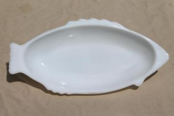 catalog photo of vintage Glasbake milk glass white fish dish, large platter serving plate tray