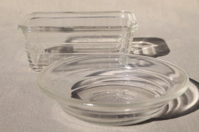 photo of vintage Glasbake oven proof glass baking pans tiny child's size doll loaf, mini pie pan #2