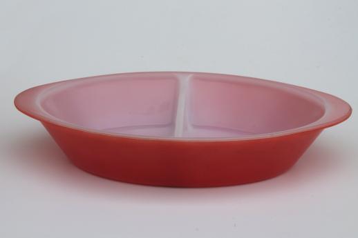 photo of vintage Glasbake oven proof primary red milk glass divided casserole dish #2