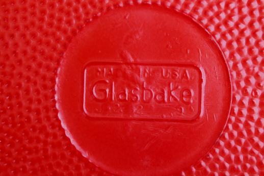 photo of vintage Glasbake oven proof primary red milk glass divided casserole dish #5