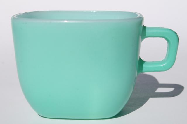photo of vintage Glasbake square mugs, Lipton's soup cups retro colors milk glass #5