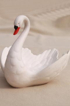 catalog photo of vintage Goebel - West Germany bisque china swan, large figurine or trinket dish