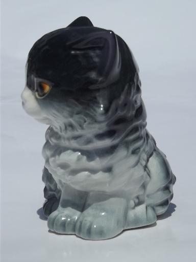 photo of vintage Goebel china cat figurine, black and white long haired kitten #2