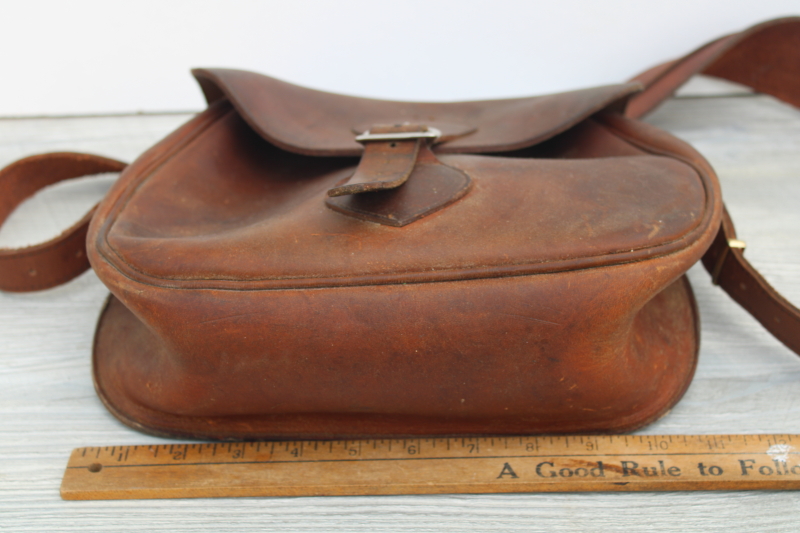 photo of vintage Gokey label heavy leather satchel shoulder bag, 1940s 50s hunting shooting bag #3