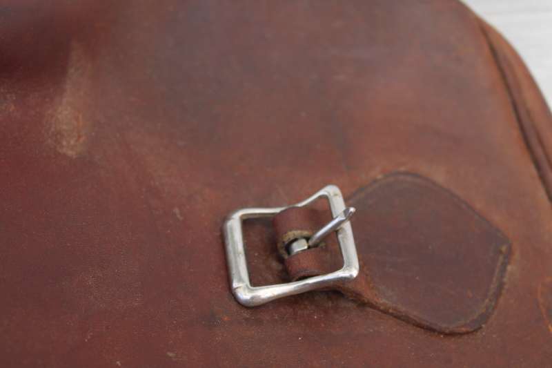 photo of vintage Gokey label heavy leather satchel shoulder bag, 1940s 50s hunting shooting bag #7