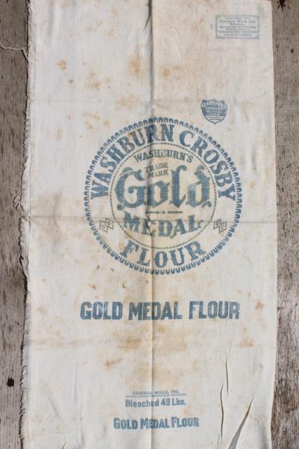 photo of vintage Gold Medal flour sack, old cotton feedsack fabric w/ print advertising #1