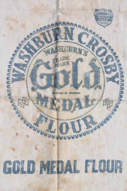 photo of vintage Gold Medal flour sack, old cotton feedsack fabric w/ print advertising #2