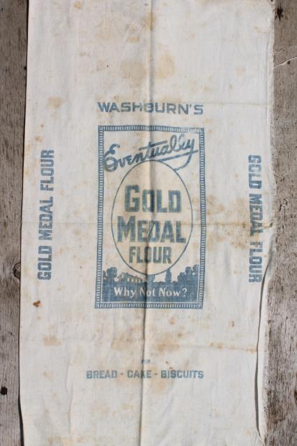 photo of vintage Gold Medal flour sack, old cotton feedsack fabric w/ print advertising #3