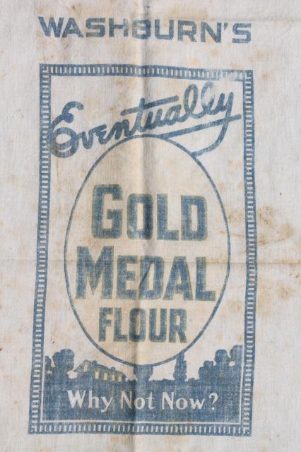 photo of vintage Gold Medal flour sack, old cotton feedsack fabric w/ print advertising #4