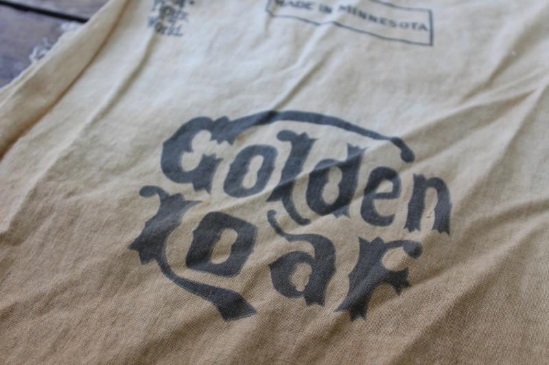 photo of vintage Golden Loaf flour sack, primitive coffee tea stain dip dye grubby cotton fabric #1