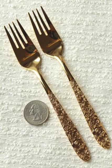 photo of vintage Golden Ware gold electroplate flatware, never used Stanley Roberts all over flowers #3