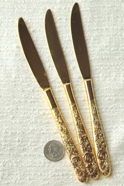 photo of vintage Golden Ware gold electroplate flatware, never used Stanley Roberts all over flowers #6