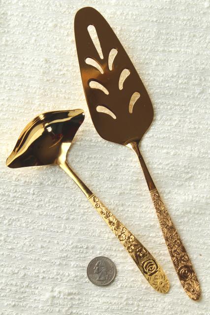 photo of vintage Golden Ware gold electroplate flatware, never used Stanley Roberts all over flowers #9
