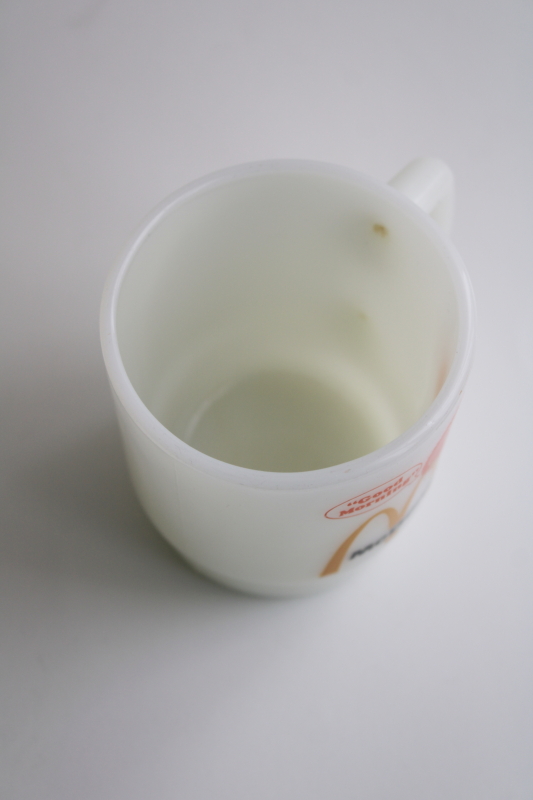 photo of vintage Good Morning McDonalds coffee mug, Fire King milk glass coffee cup #2