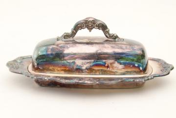 catalog photo of vintage Gorham Chantilly silver plate, covered butter dish w/ glass liner