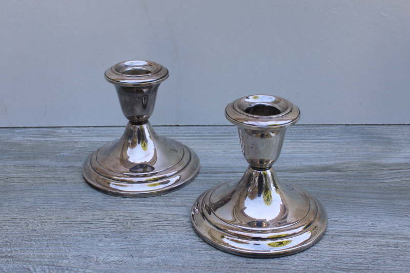 photo of vintage Gorham silver plate candle holders, pair of weighted candlesticks #1