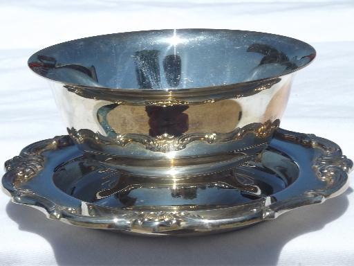 photo of vintage Gorham silver plate sauce dish, bowl w/ attached underplate #1