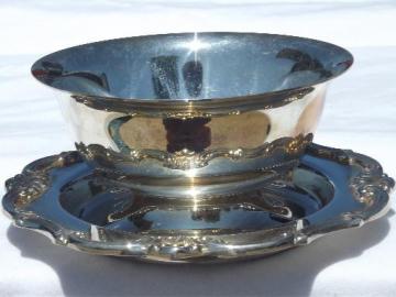 catalog photo of vintage Gorham silver plate sauce dish, bowl w/ attached underplate