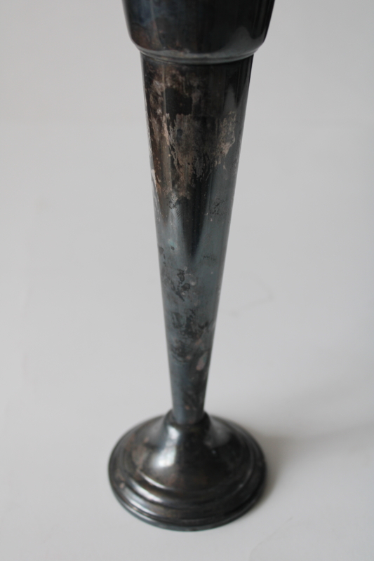 photo of vintage Gorham silver plated trumpet vase, tall art deco streamlined flared shape  #5