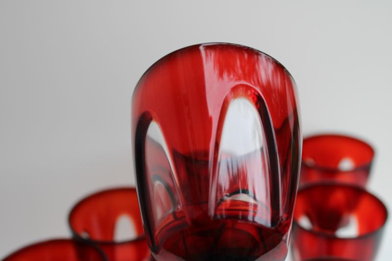 photo of vintage Gothic ruby red / clear stem goblets, water or large wine glasses made in France #3