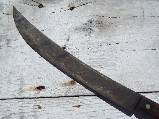 photo of vintage Green River butcher knife, huge old full tang forged steel blade #2