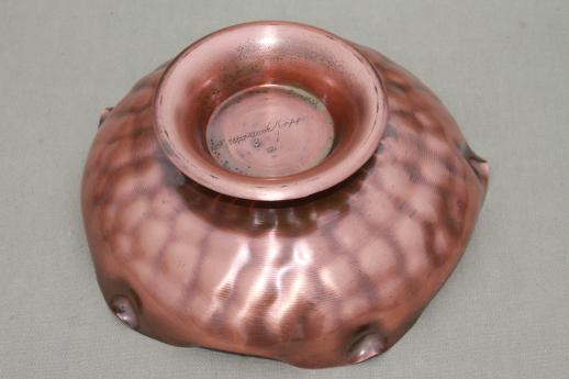 photo of vintage Gregorian copper bowl, flower shaped dish retro hammered hand-wrought copper #4