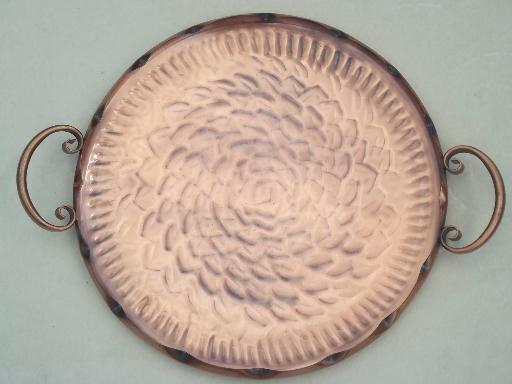 photo of vintage Gregorian copper, flower candle holders & tooled copper tray  #2