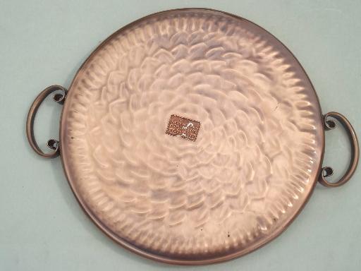 photo of vintage Gregorian copper, flower candle holders & tooled copper tray  #3