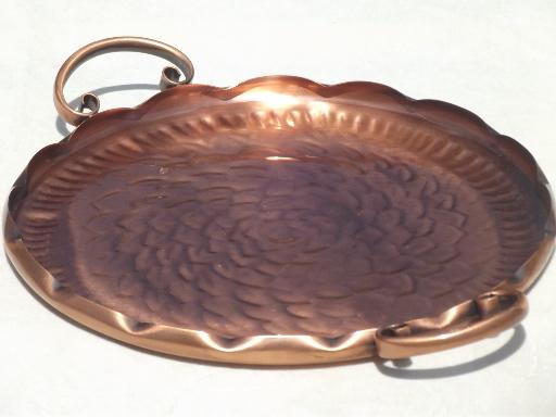 photo of vintage Gregorian copper, flower candle holders & tooled copper tray  #4