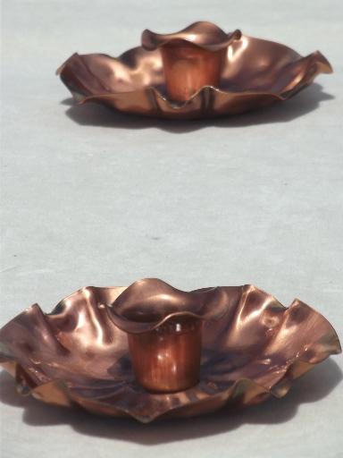 photo of vintage Gregorian copper, flower candle holders & tooled copper tray  #6