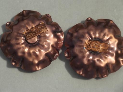 photo of vintage Gregorian copper, flower candle holders & tooled copper tray  #8