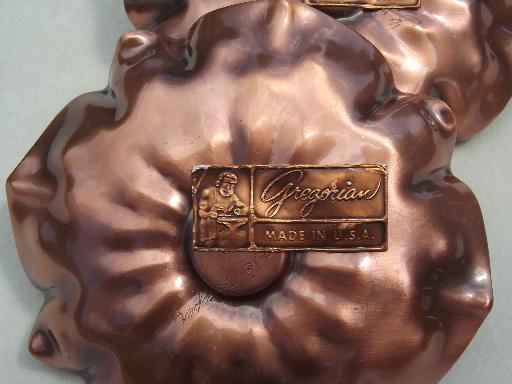 photo of vintage Gregorian copper, flower candle holders & tooled copper tray  #9