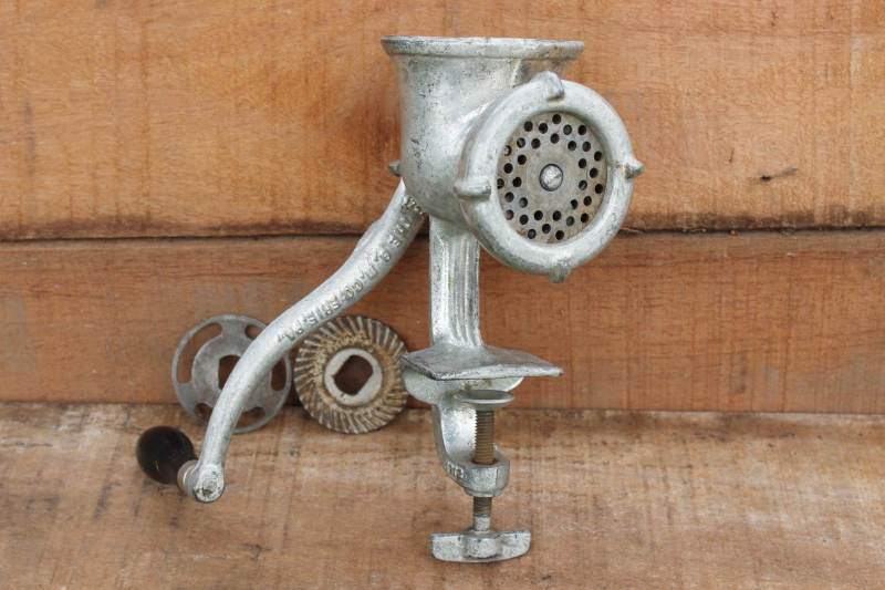 photo of vintage Griswold No 2 cast iron meat grinder food chopper, antique kitchen tool  #3