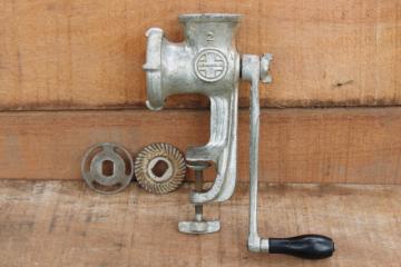 catalog photo of vintage Griswold No 2 cast iron meat grinder food chopper, antique kitchen tool 